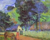 保罗 高更 : Horse on Road, Tahitian Landscape